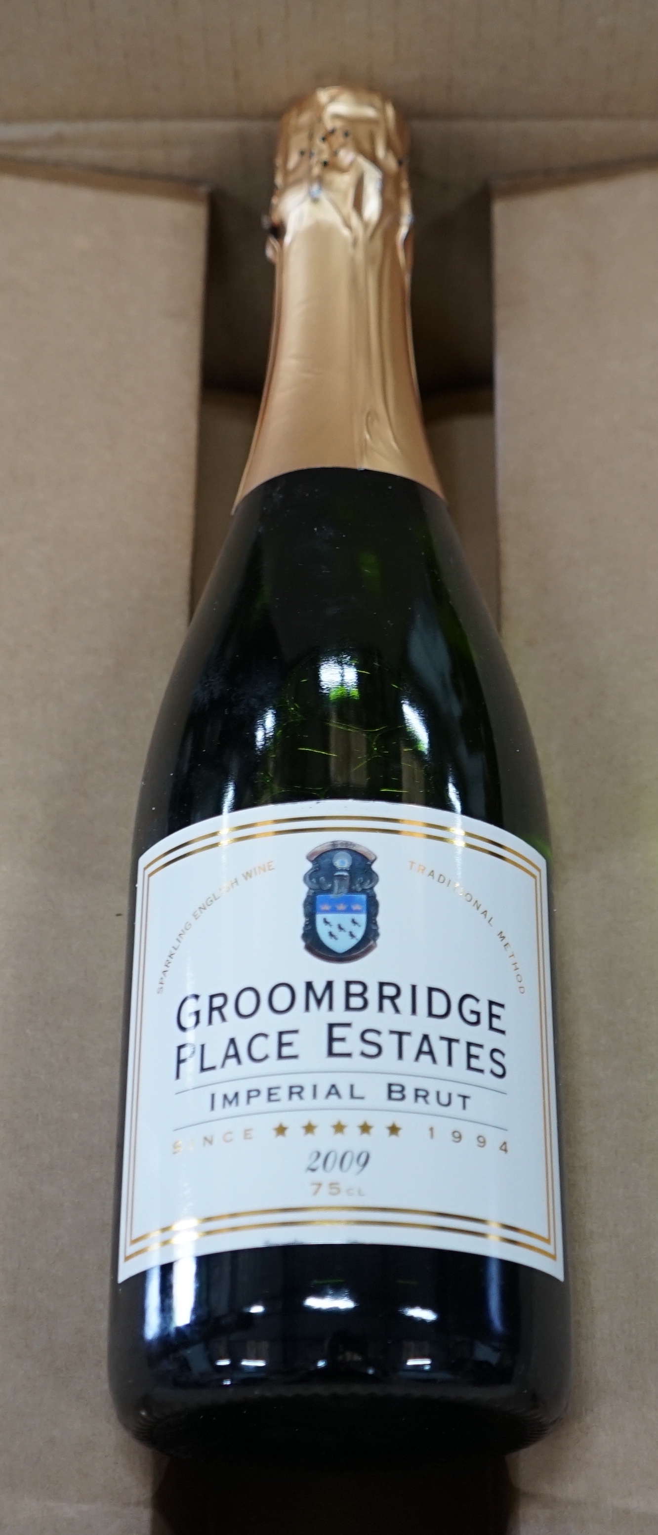 Twelve bottles of Groombridge Place Estate Imperial Brut 2009 English sparkling wine